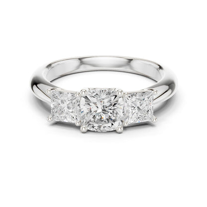 Cushion Lab Grown Diamond Three-Stone Engagement Ring