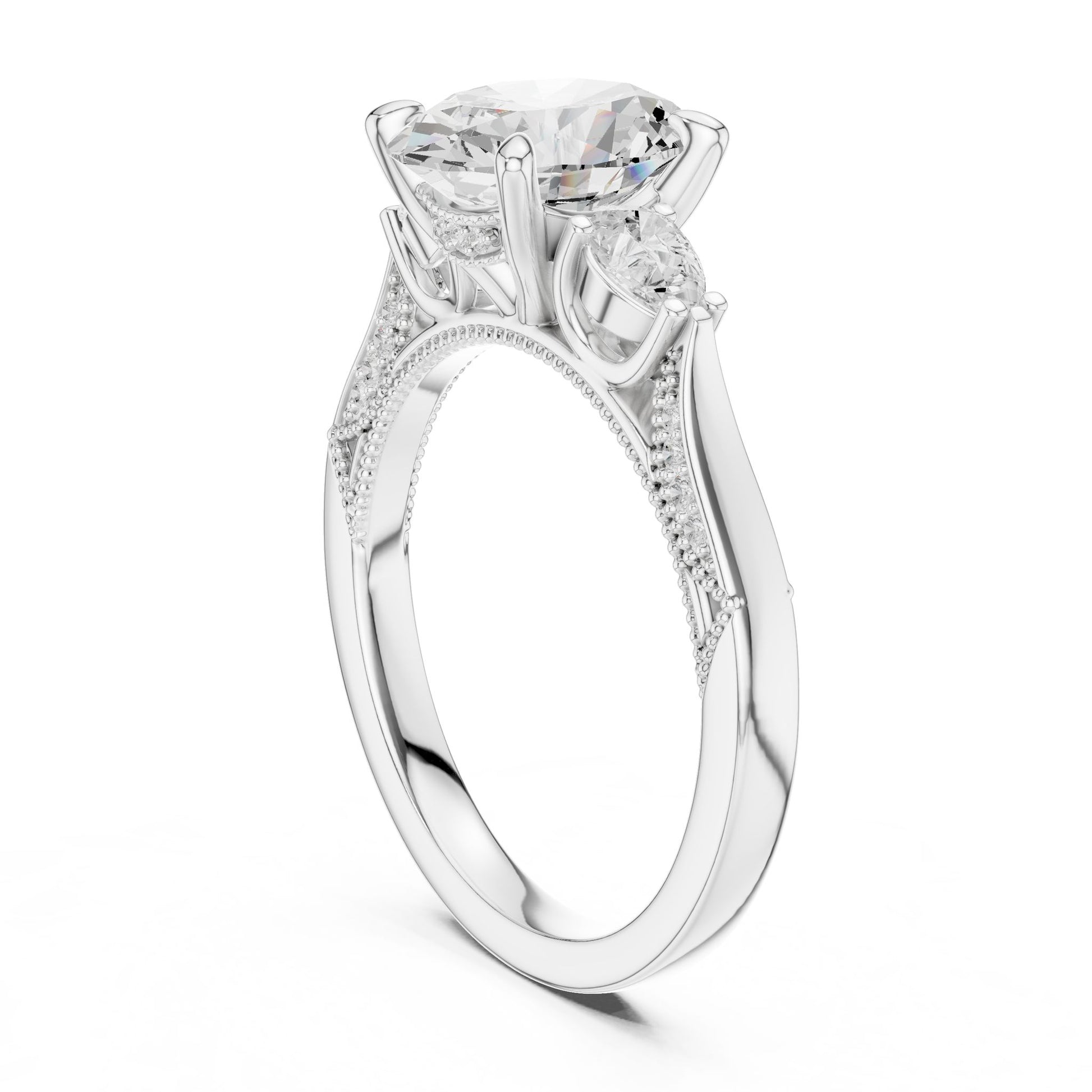 Cushion Lab Grown Diamond Three-Stone Engagement Ring