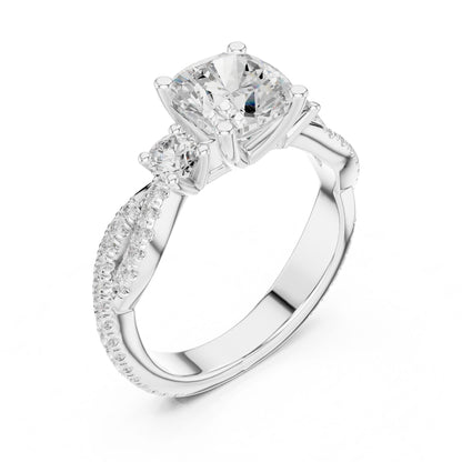Cushion Lab Grown Diamond Three-Stone Engagement Ring