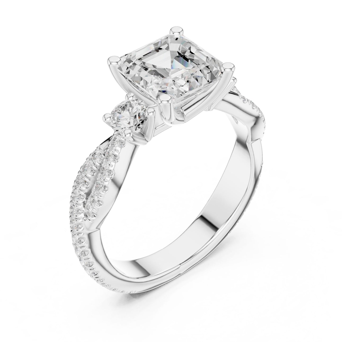 Cushion Lab Grown Diamond Three-Stone Engagement Ring
