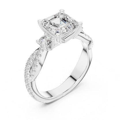 Cushion Lab Grown Diamond Three-Stone Engagement Ring
