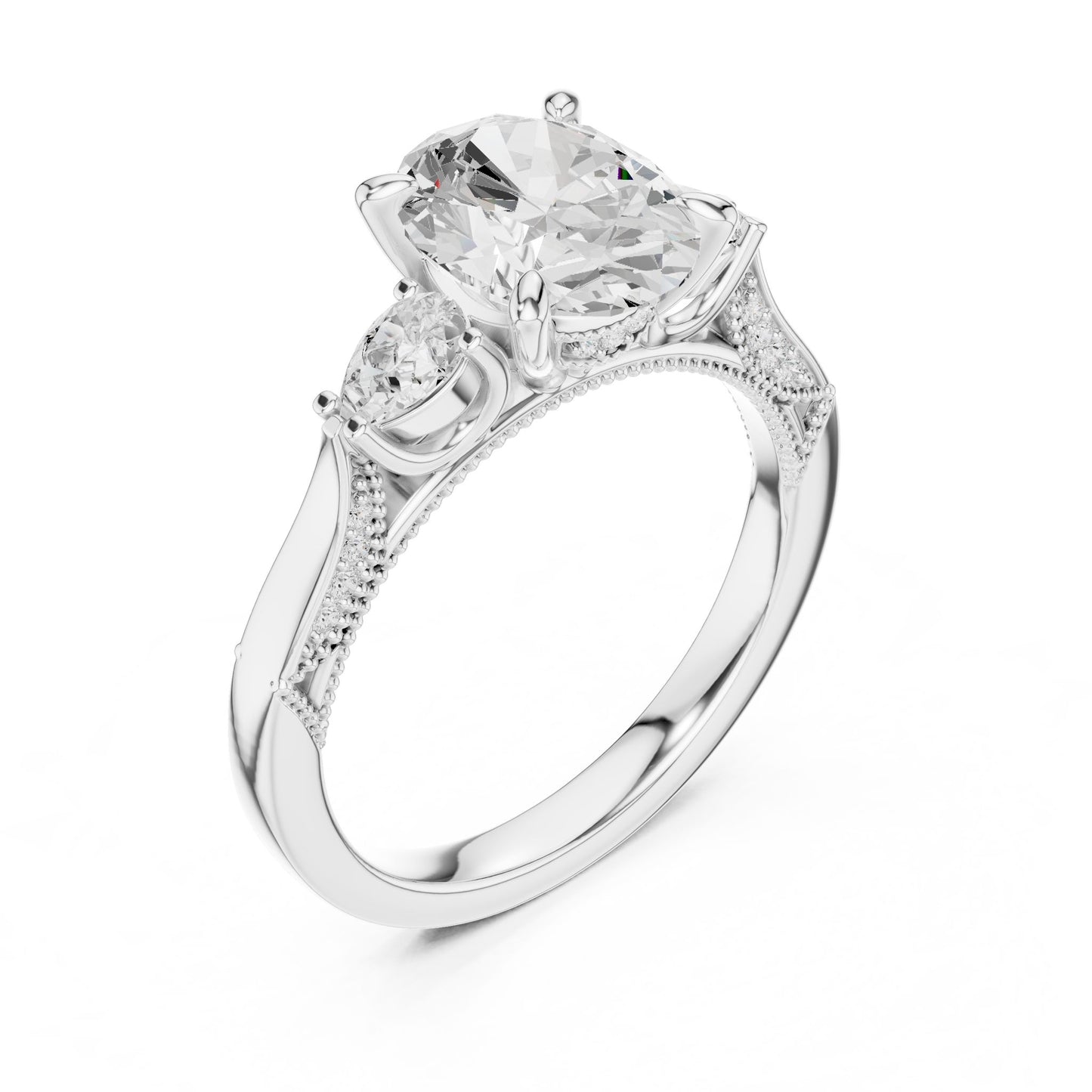 Cushion Lab Grown Diamond Three-Stone Engagement Ring