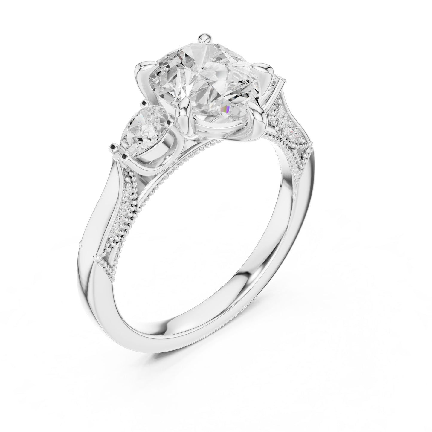 Cushion Lab Grown Diamond Three-Stone Engagement Ring