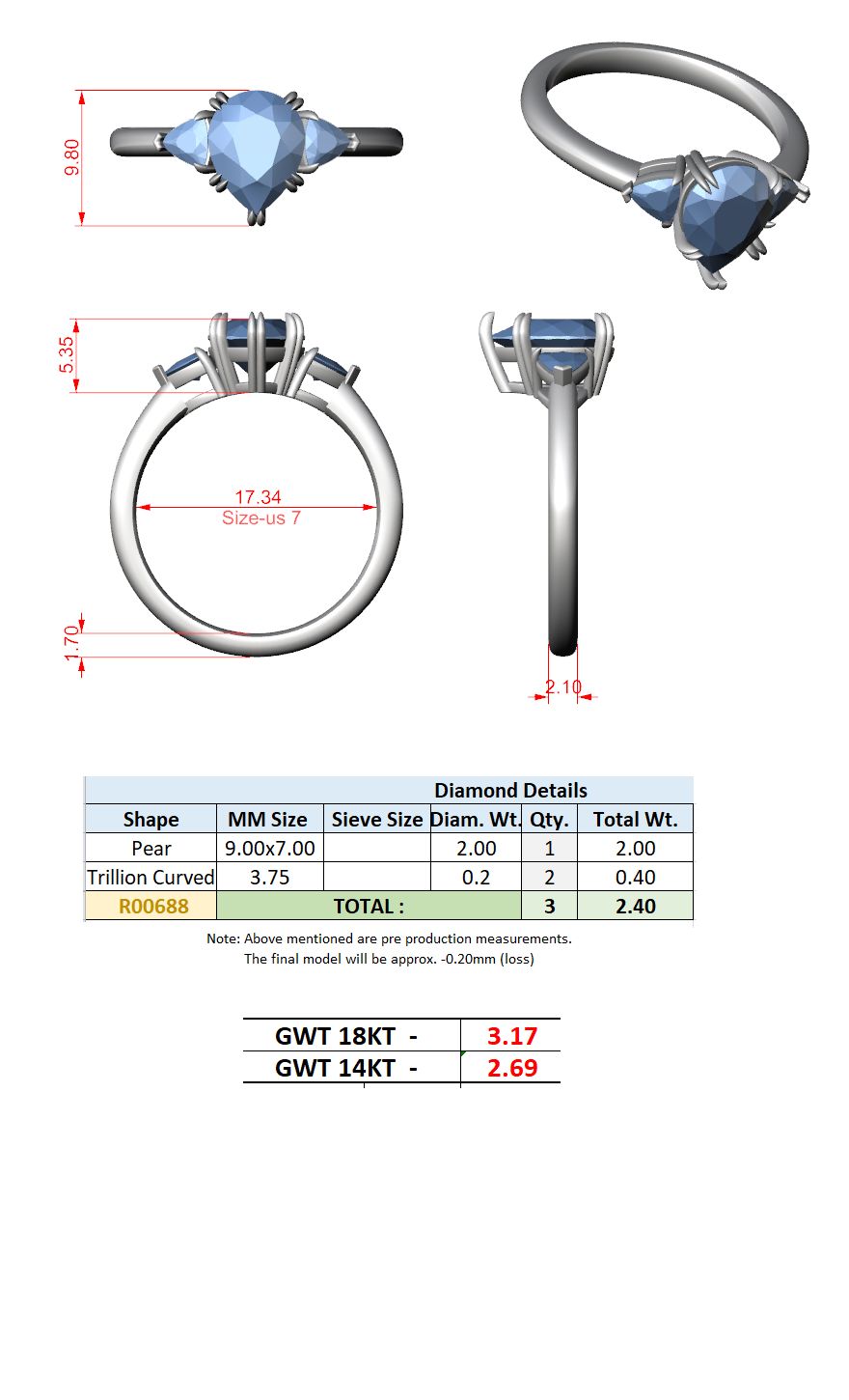 Cushion Lab Grown Diamond Three-Stone Engagement Ring