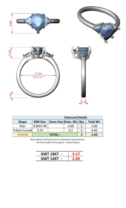 Cushion Lab Grown Diamond Three-Stone Engagement Ring