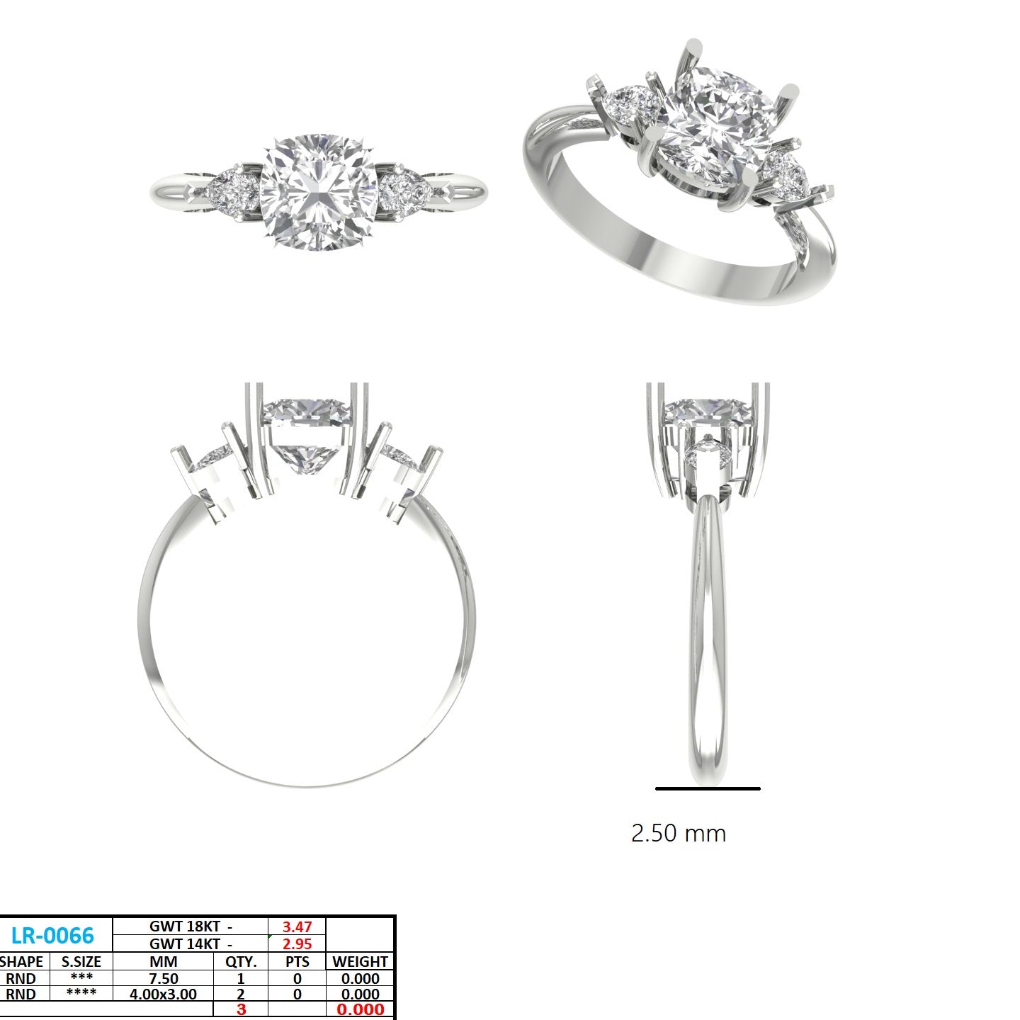 Cushion Lab Grown Diamond Three-Stone Engagement Ring