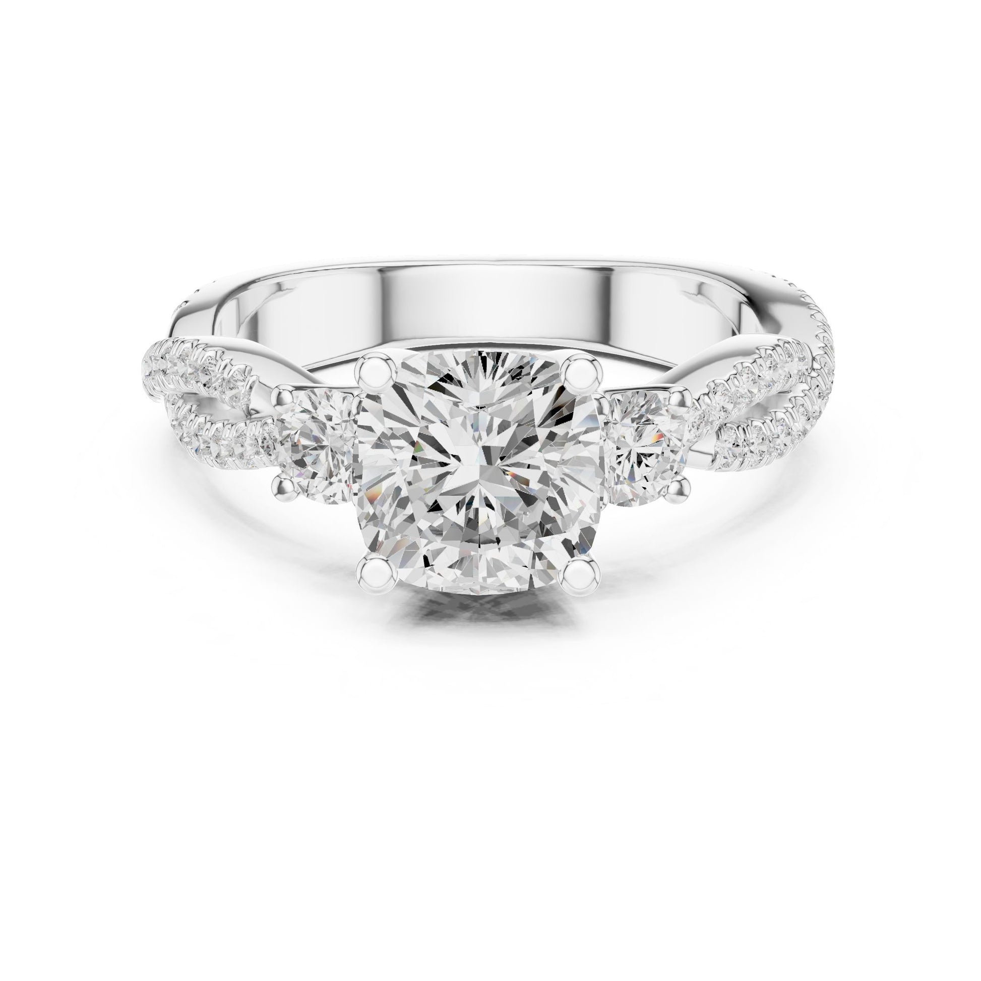 Cushion Lab Grown Diamond Three-Stone Engagement Ring