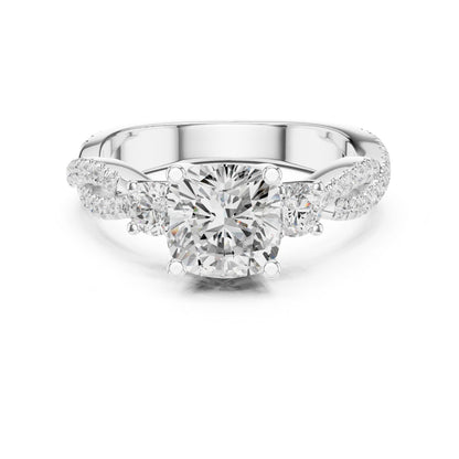 Cushion Lab Grown Diamond Three-Stone Engagement Ring