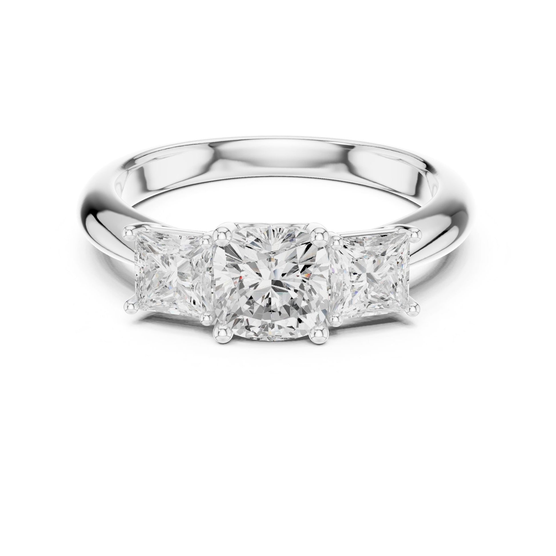 Cushion Lab Grown Diamond Three-Stone Engagement Ring