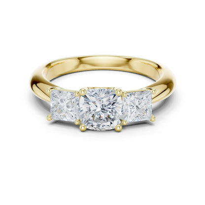 Cushion Lab Grown Diamond Three-Stone Engagement Ring