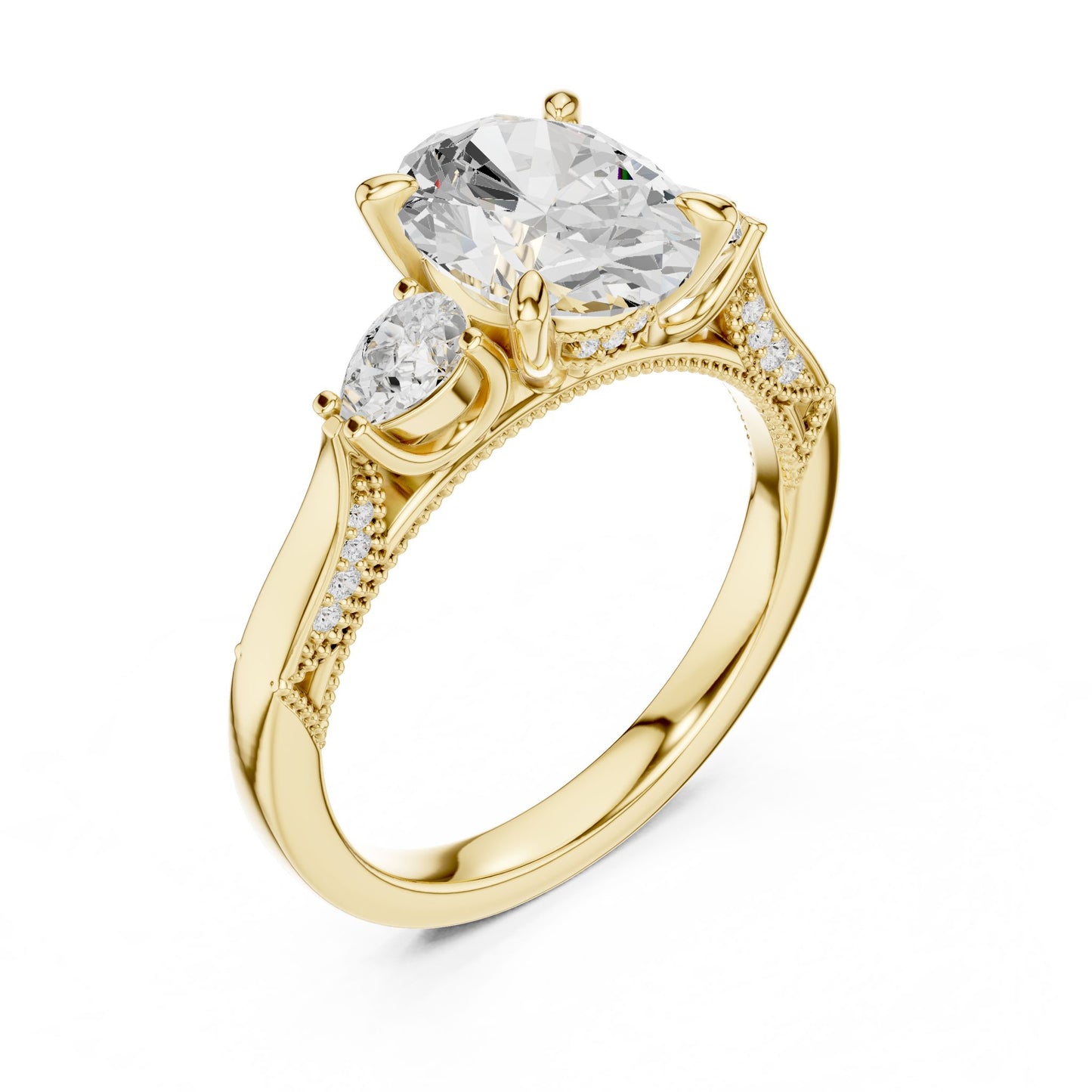 Cushion Lab Grown Diamond Three-Stone Engagement Ring