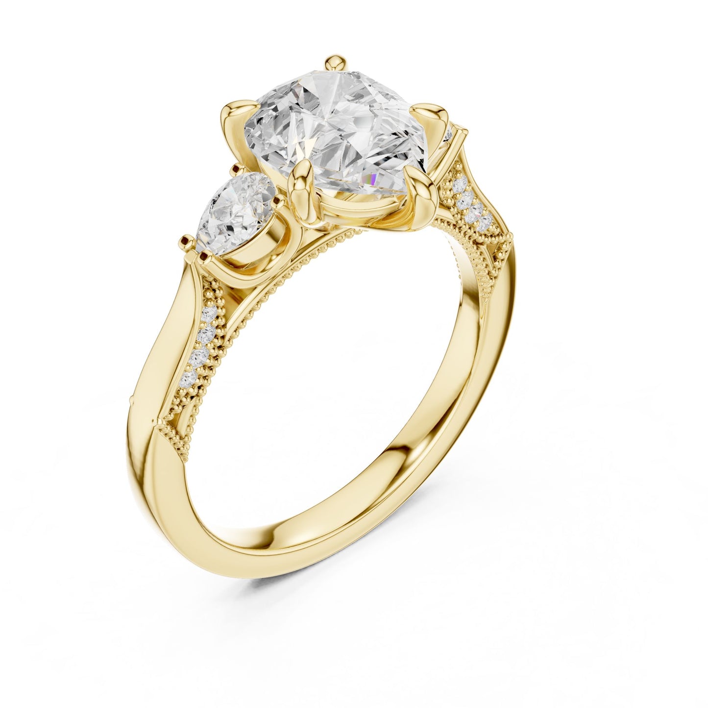 Cushion Lab Grown Diamond Three-Stone Engagement Ring
