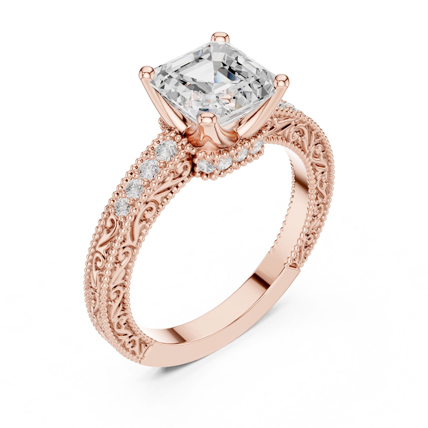 Cushion Lab Grown Diamond Vintage Engagement Ring