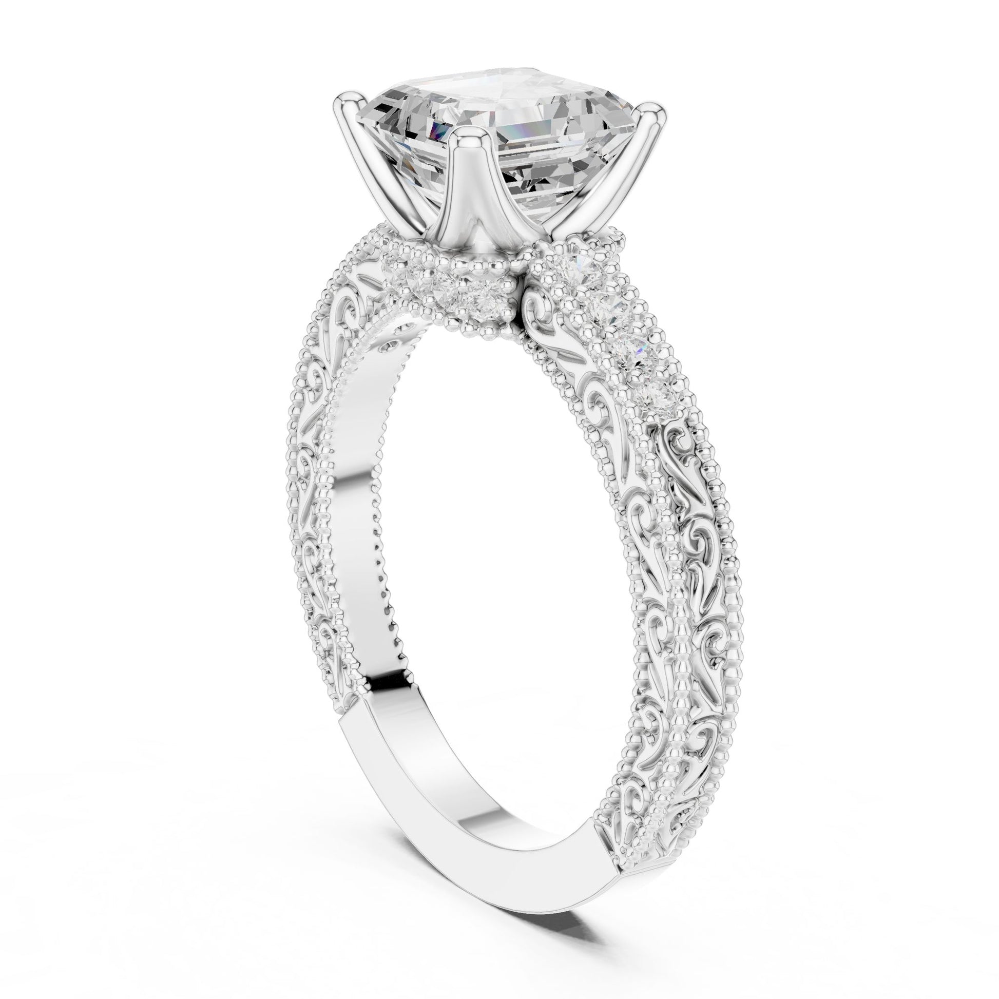 Cushion Lab Grown Diamond Vintage Engagement Ring