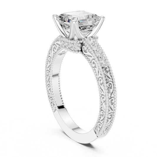 Cushion Lab Grown Diamond Vintage Engagement Ring