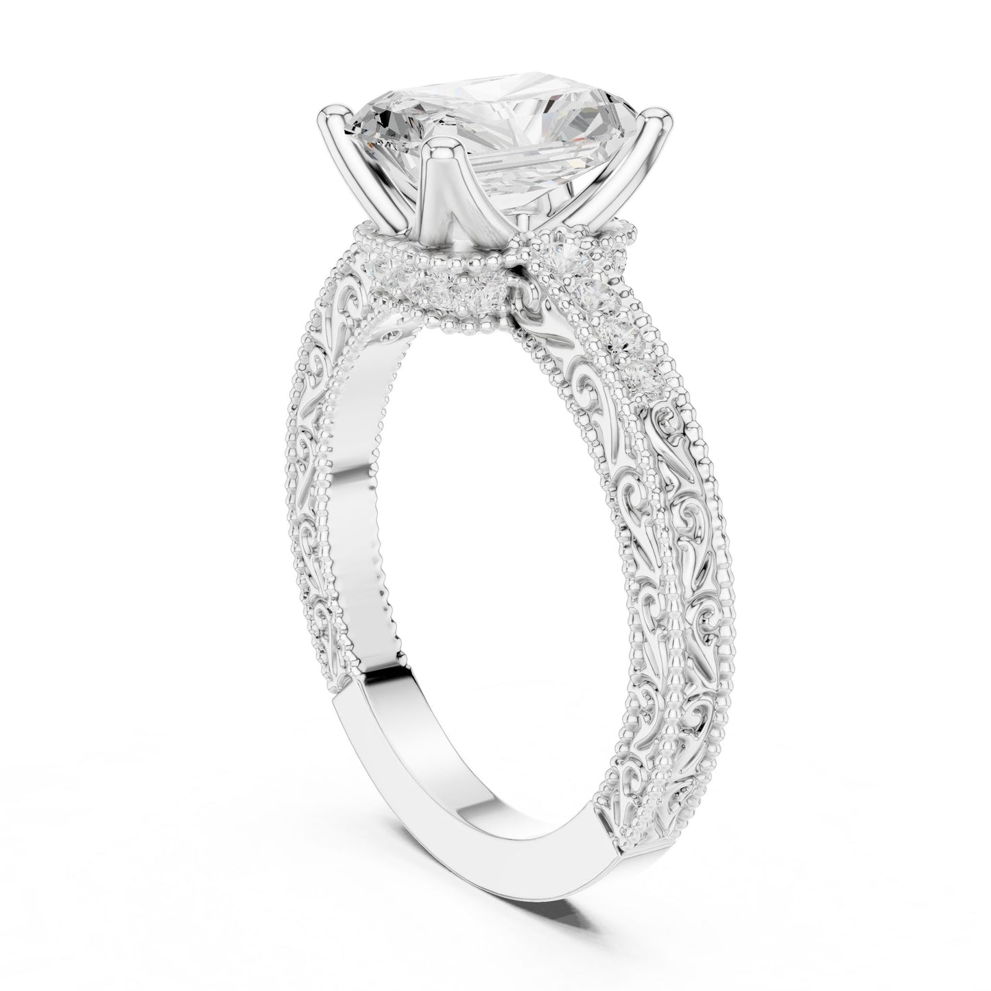Cushion Lab Grown Diamond Vintage Engagement Ring