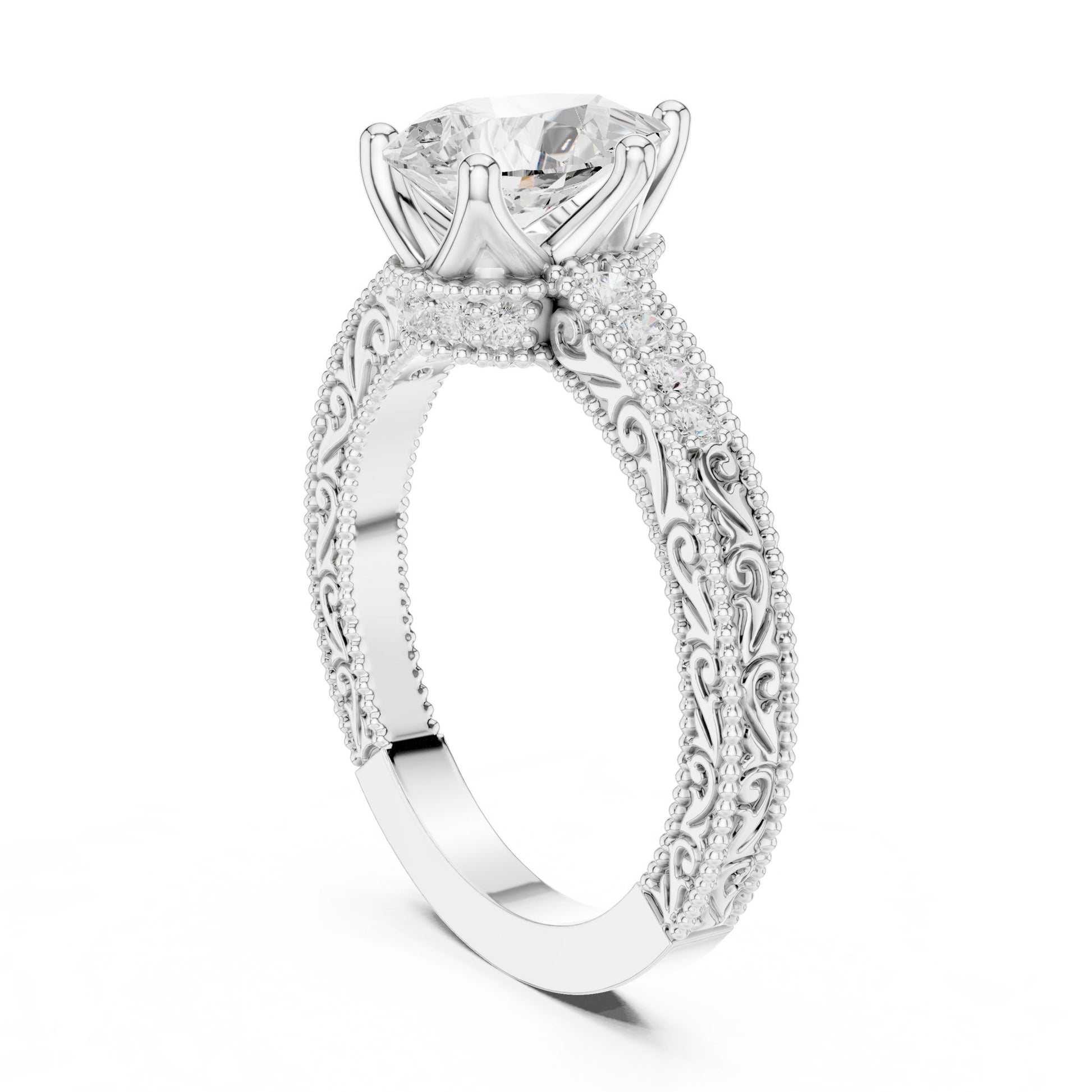Cushion Lab Grown Diamond Vintage Engagement Ring