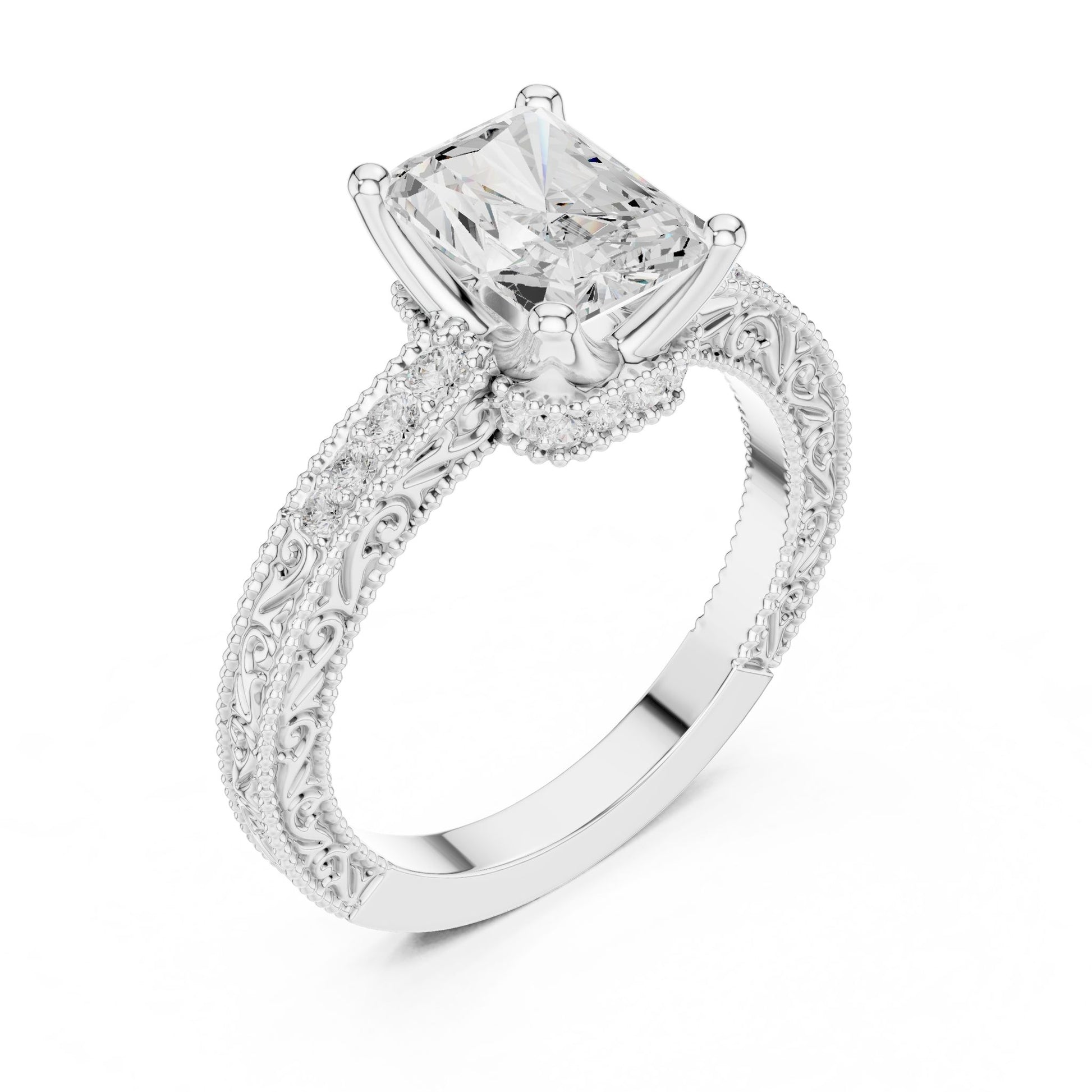 Cushion Lab Grown Diamond Vintage Engagement Ring