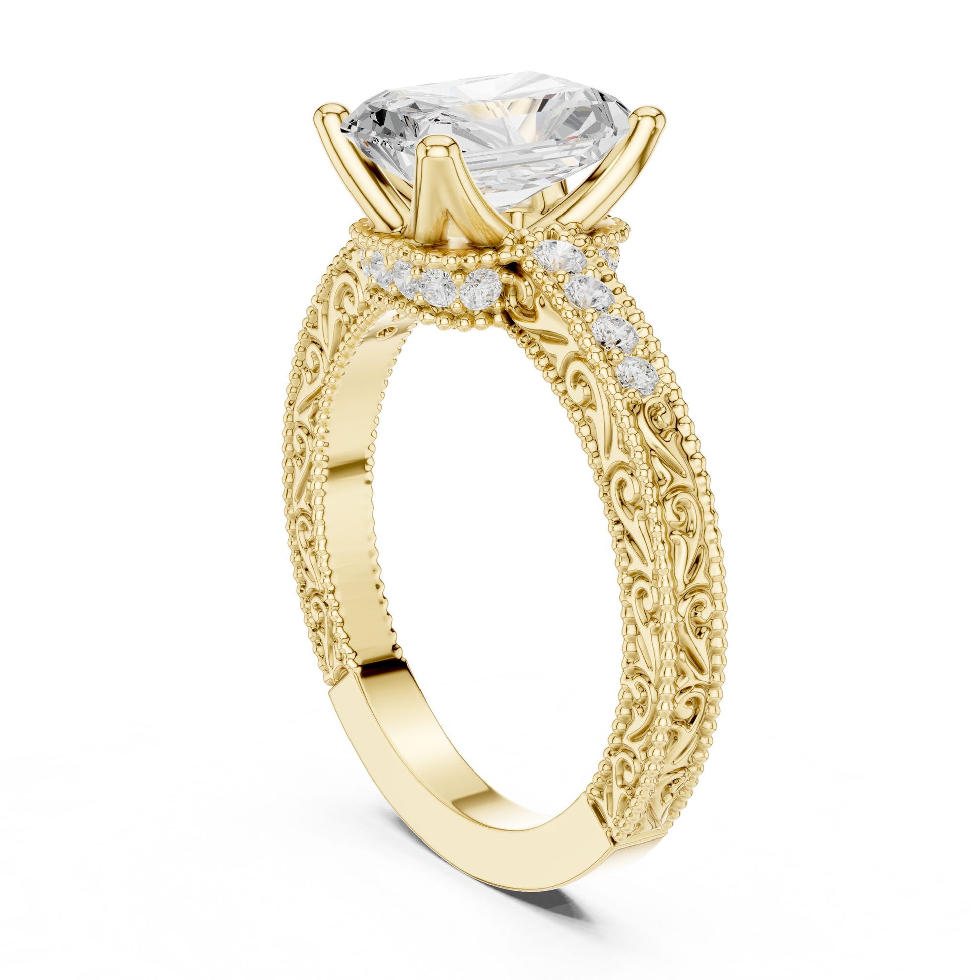 Cushion Lab Grown Diamond Vintage Engagement Ring