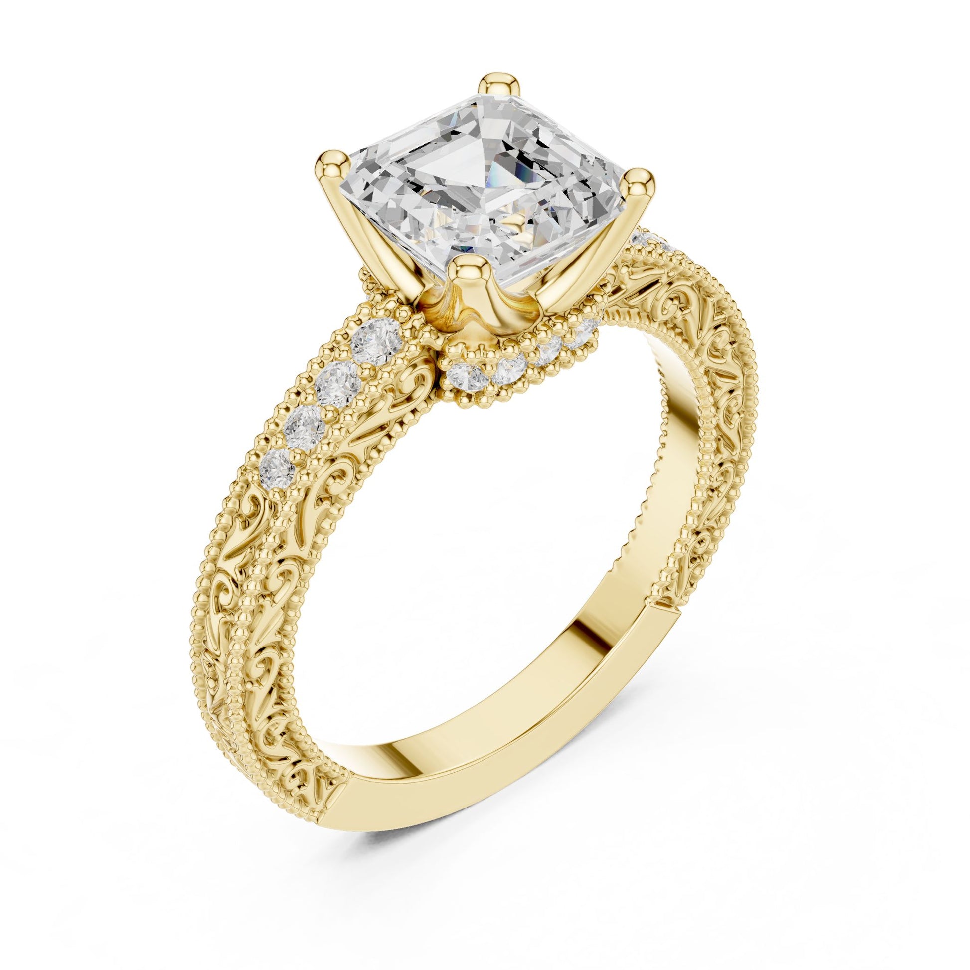 Cushion Lab Grown Diamond Vintage Engagement Ring