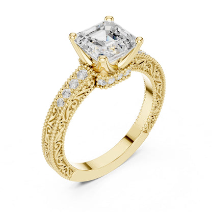 Cushion Lab Grown Diamond Vintage Engagement Ring