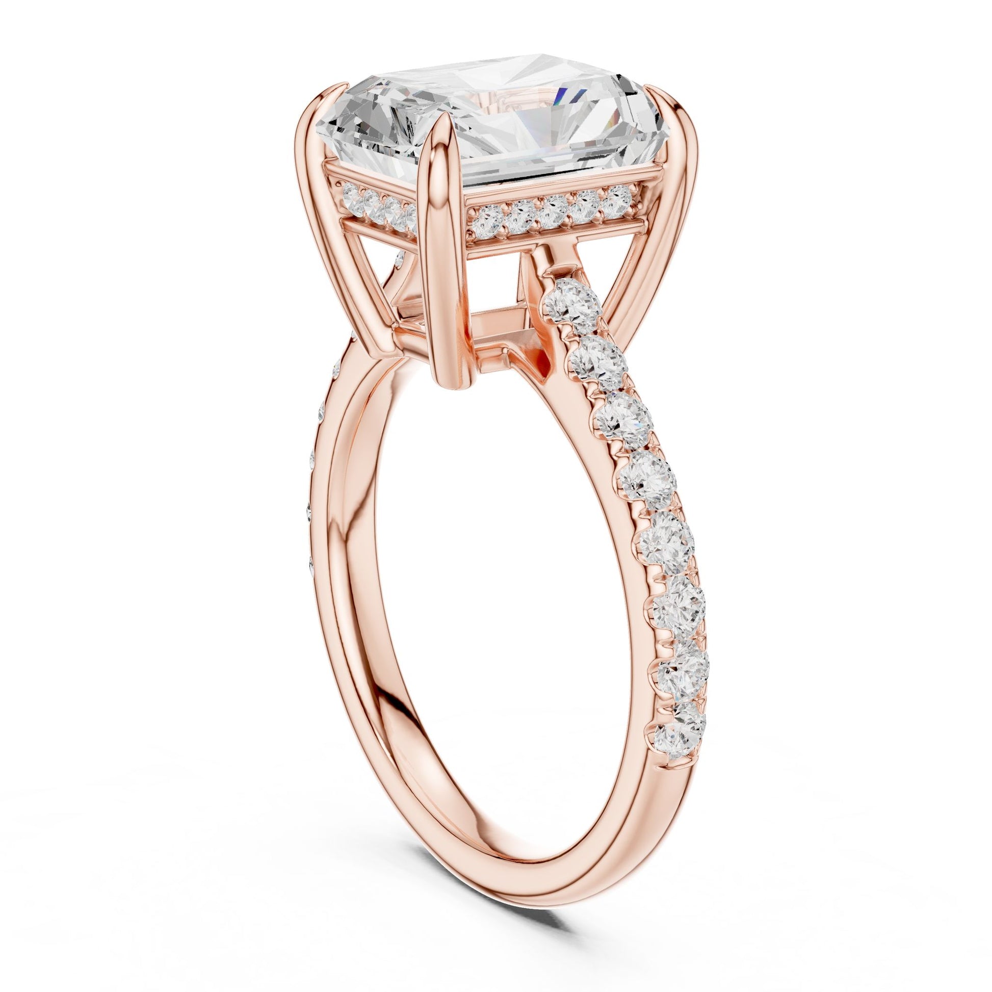 Emerald Lab Grown Diamond Cathedral Engagement Ring