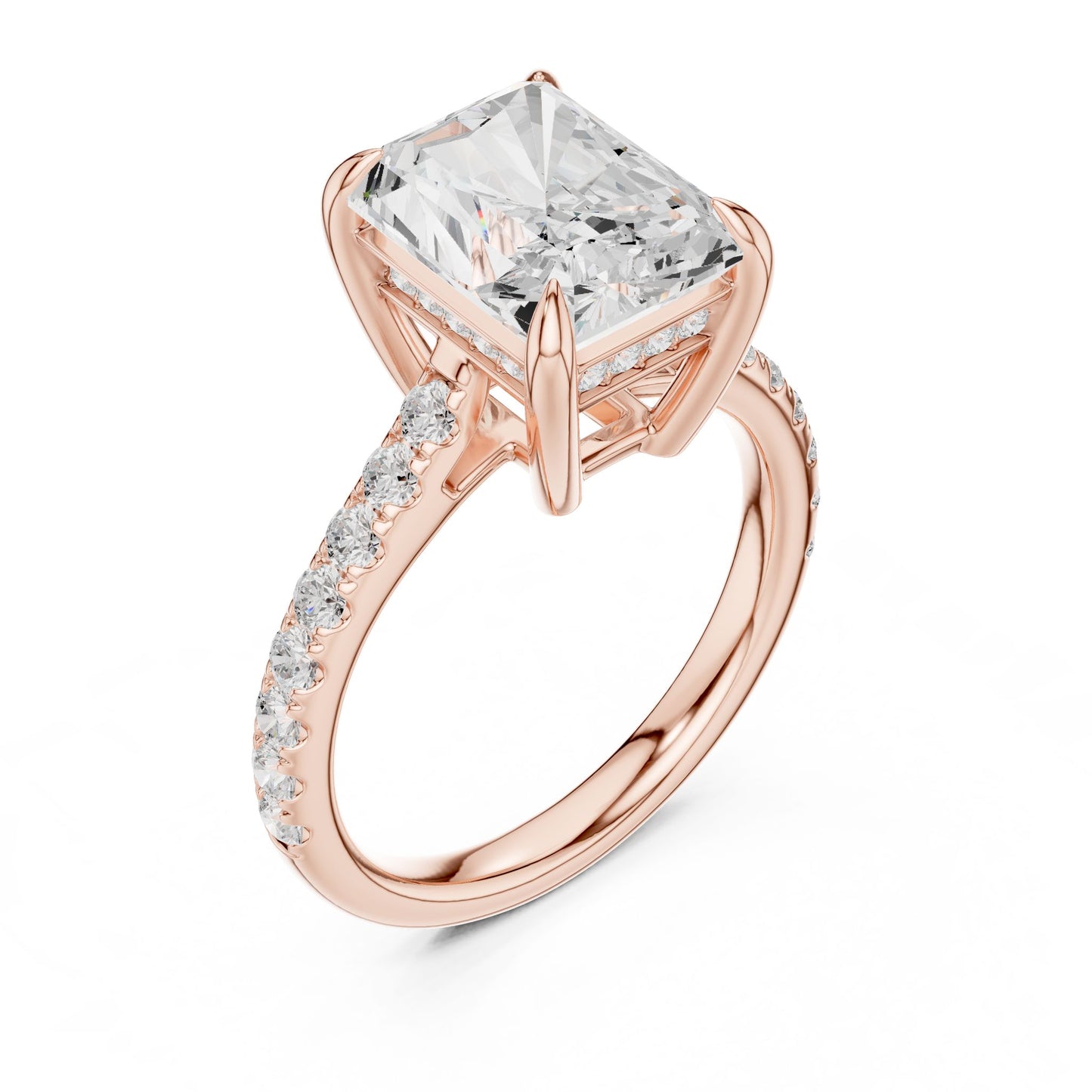 Emerald Lab Grown Diamond Cathedral Engagement Ring