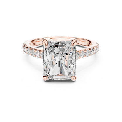 Emerald Lab Grown Diamond Cathedral Engagement Ring