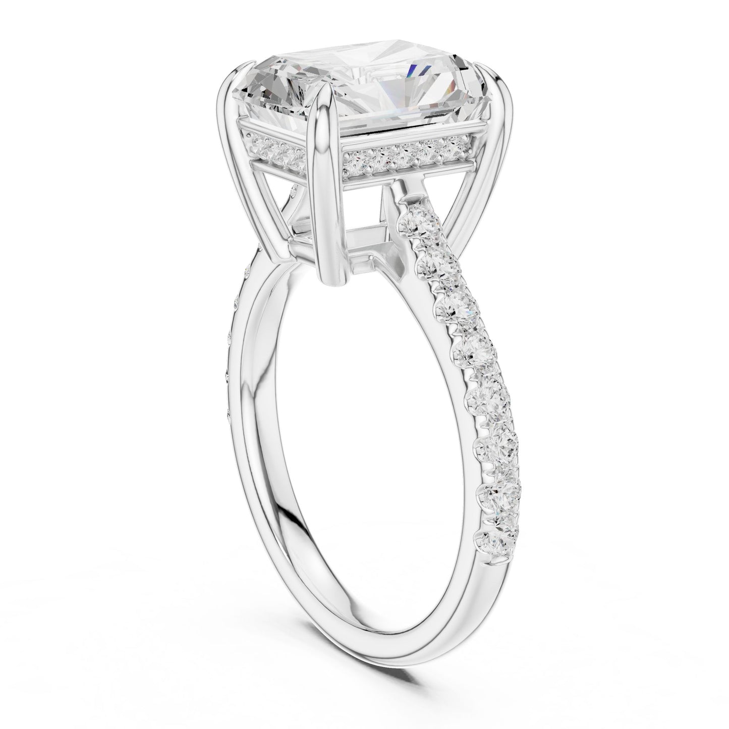 Emerald Lab Grown Diamond Cathedral Engagement Ring