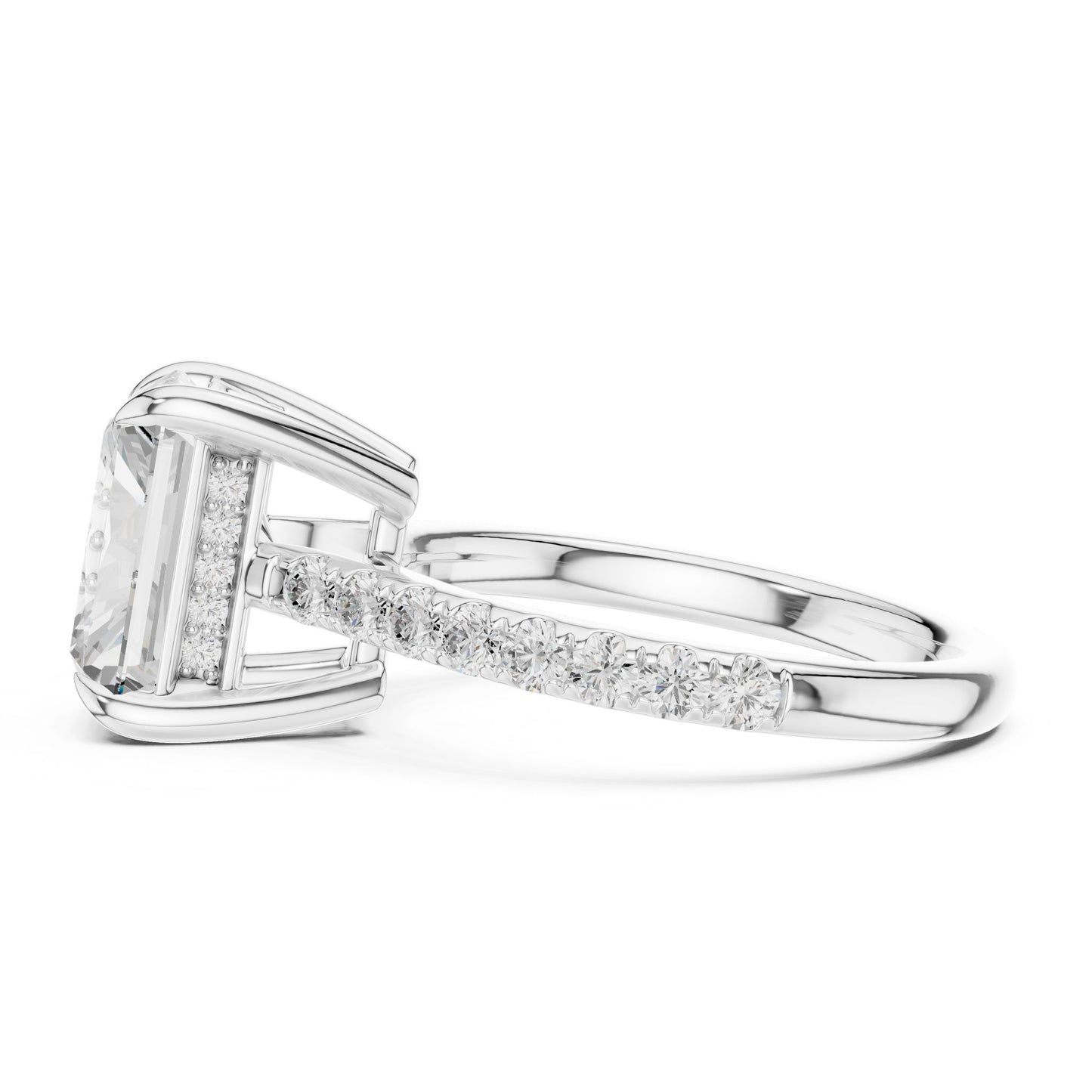 Emerald Lab Grown Diamond Cathedral Engagement Ring