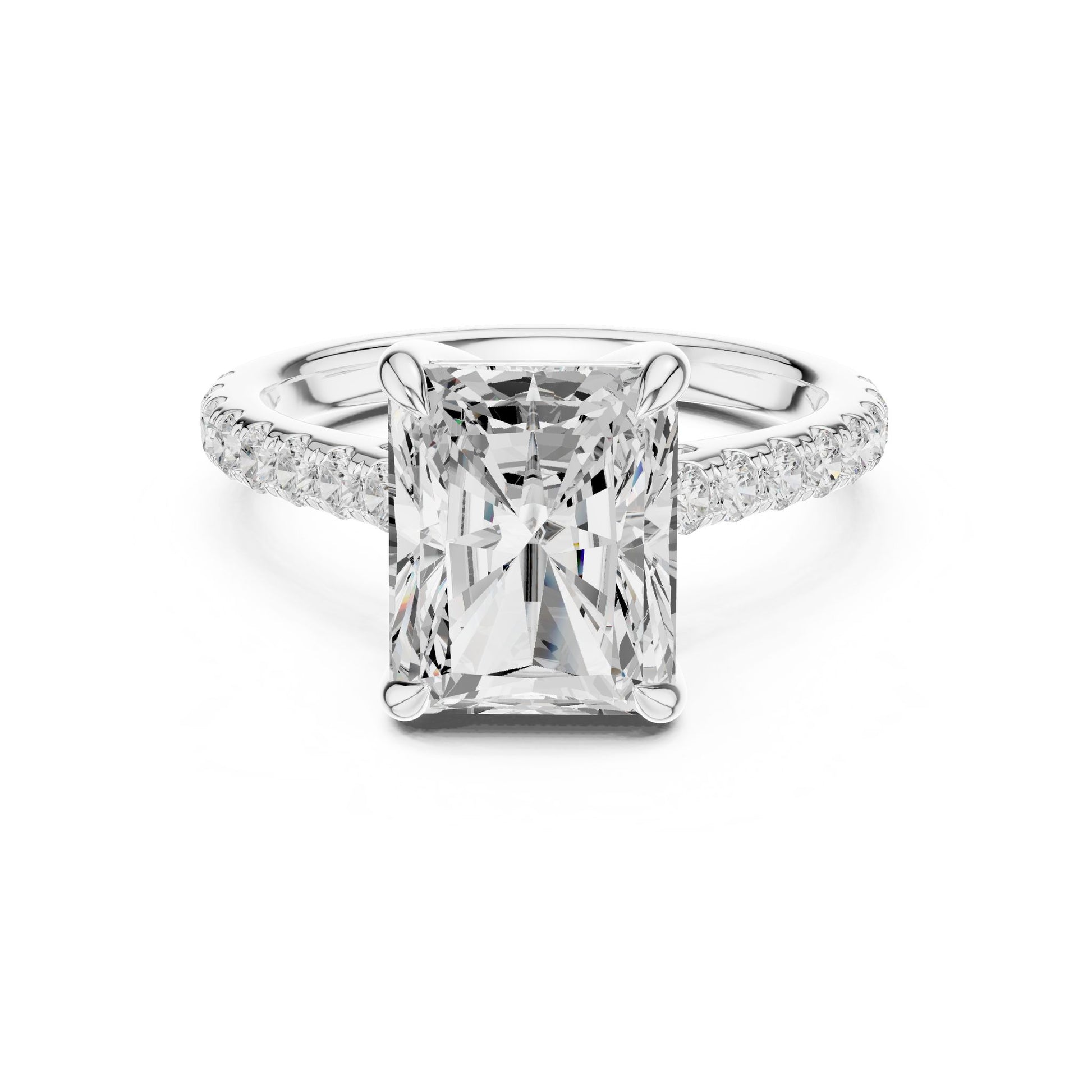 Emerald Lab Grown Diamond Cathedral Engagement Ring