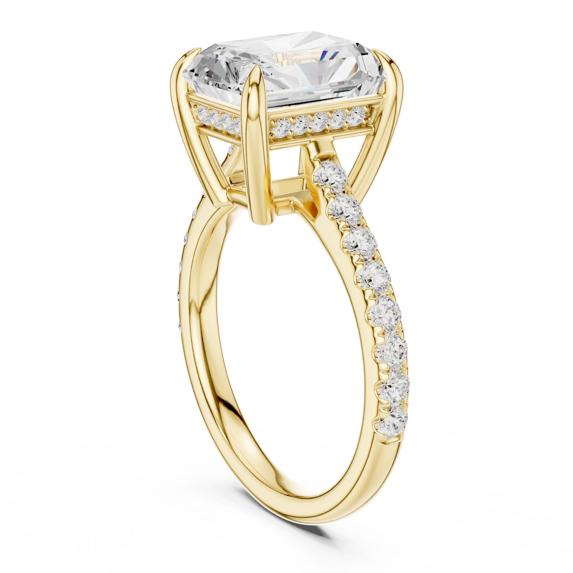 Emerald Lab Grown Diamond Cathedral Engagement Ring