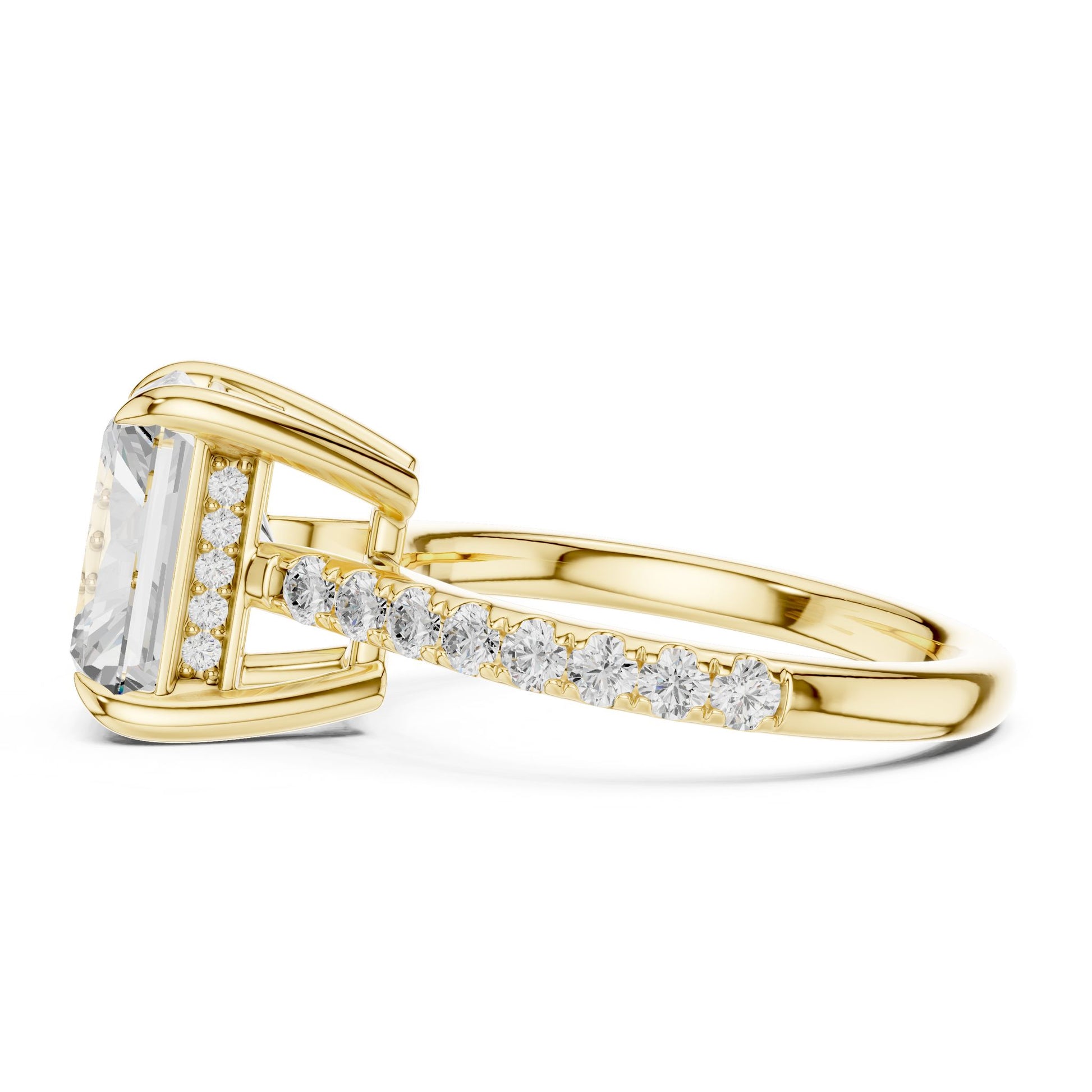 Emerald Lab Grown Diamond Cathedral Engagement Ring