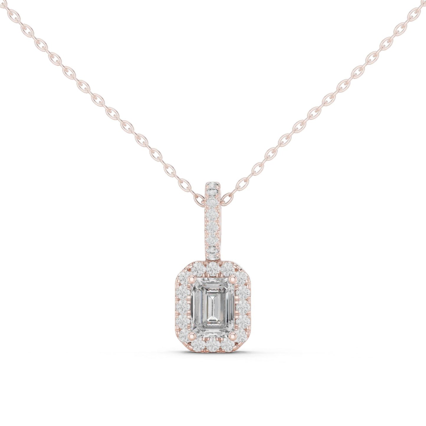 Emerald Lab Grown Diamond Halo Pendant