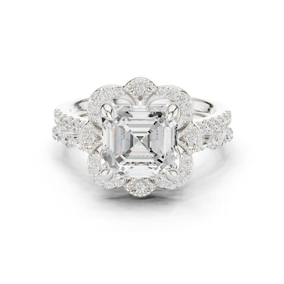 Emerald Lab Grown Diamond Halo Engagement Ring