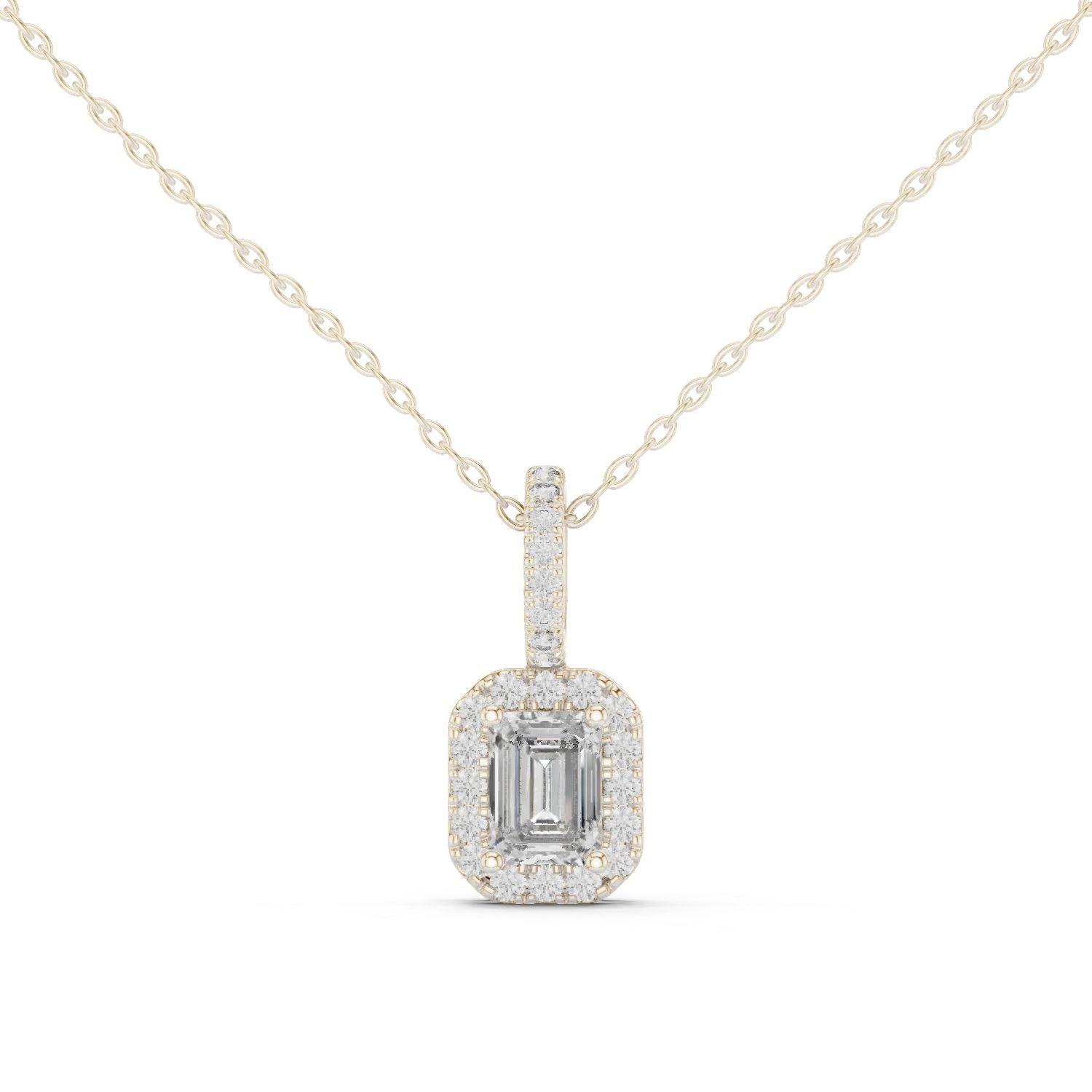 Emerald Lab Grown Diamond Halo Pendant