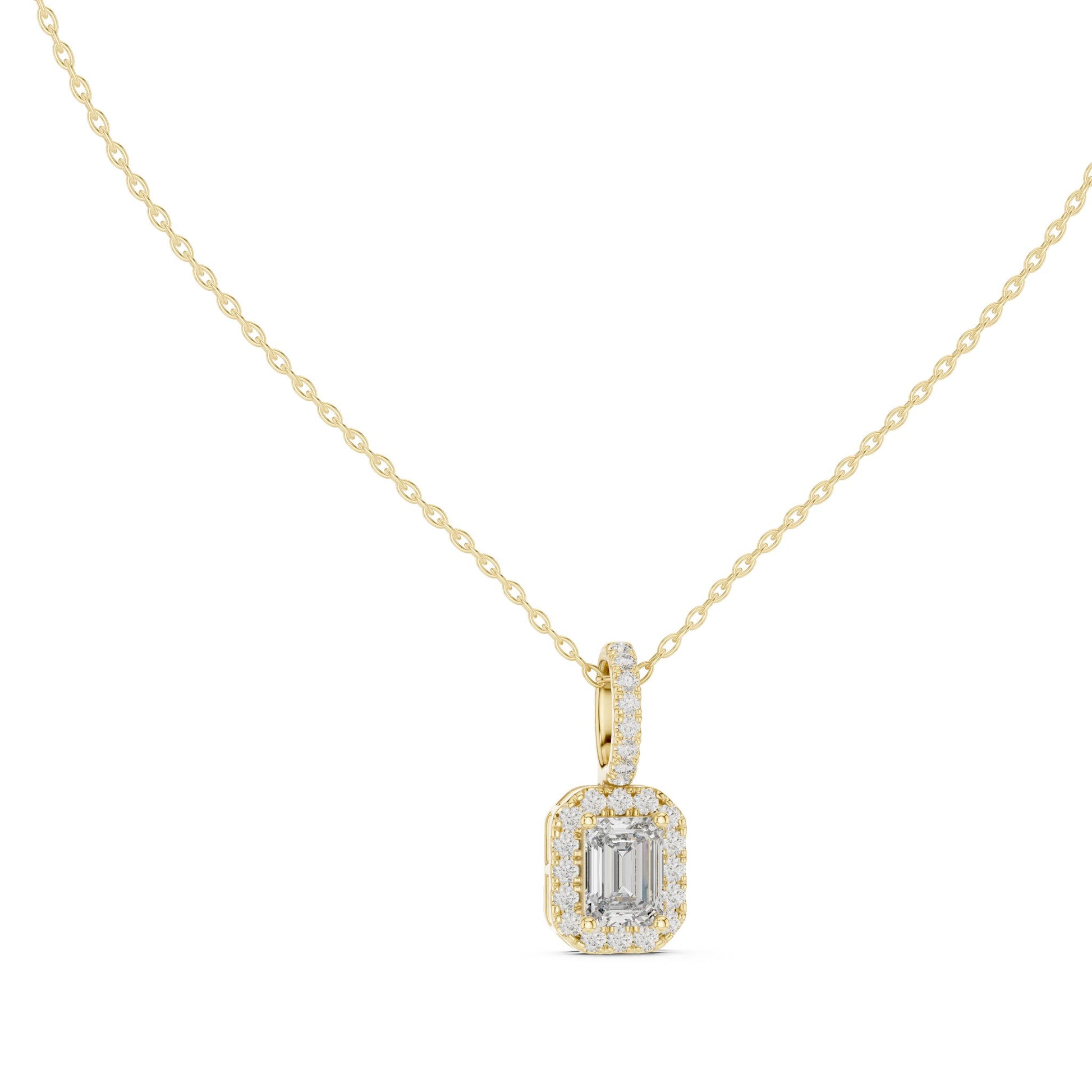 Emerald Lab Grown Diamond Halo Pendant
