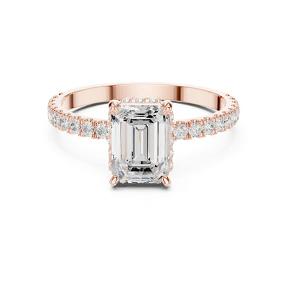 Emerald Lab Grown Diamond Hidden Halo Engagement Ring