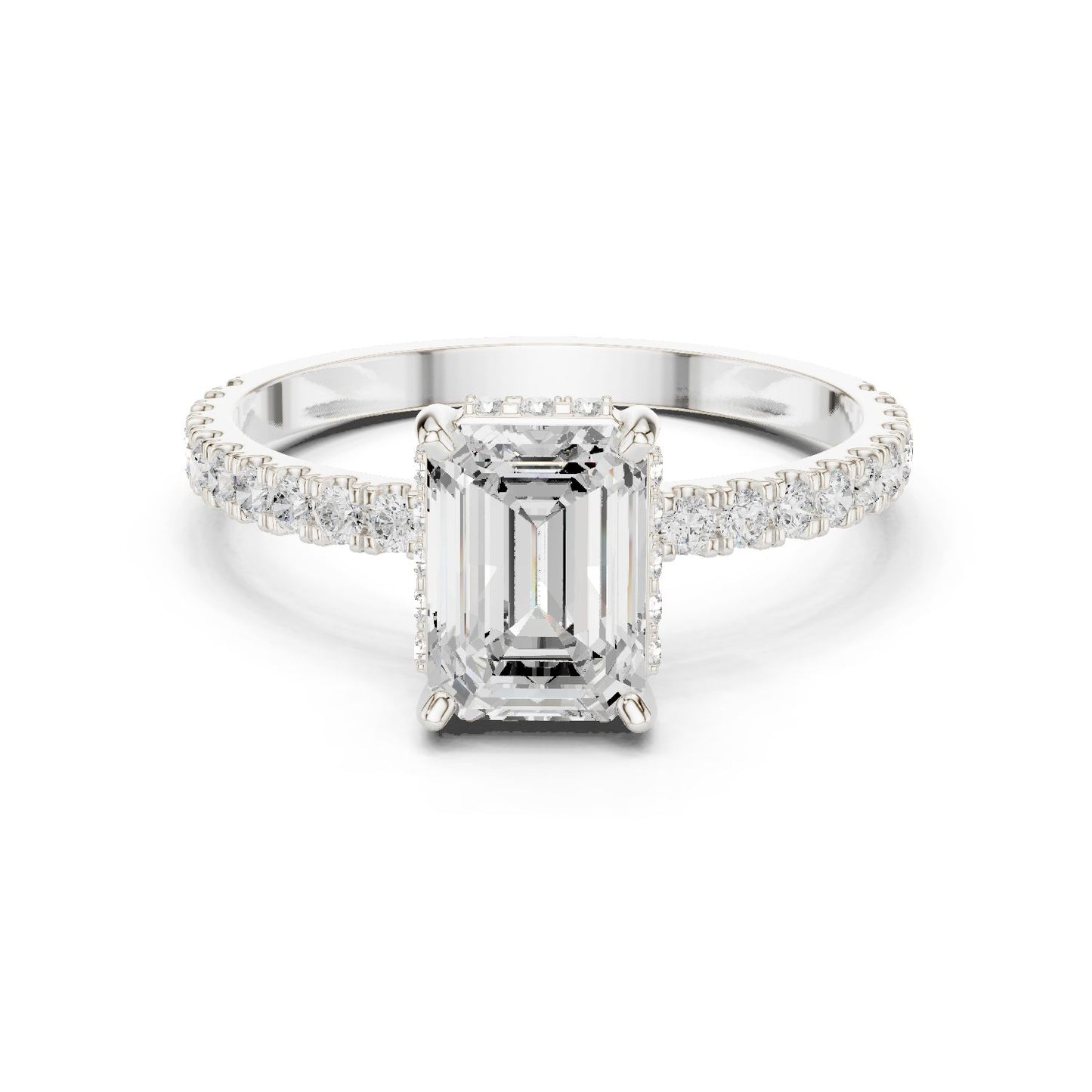 Emerald Lab Grown Diamond Hidden Halo Engagement Ring
