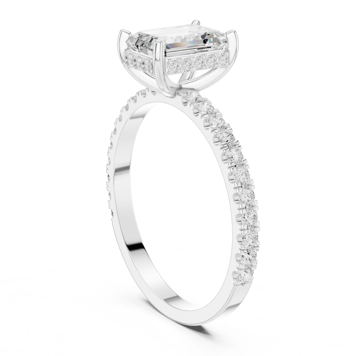 Emerald Lab Grown Diamond Hidden Halo Engagement Ring