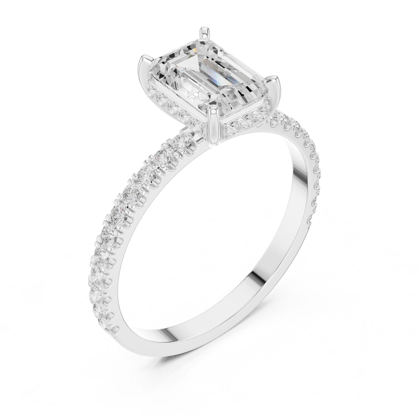 Emerald Lab Grown Diamond Hidden Halo Engagement Ring