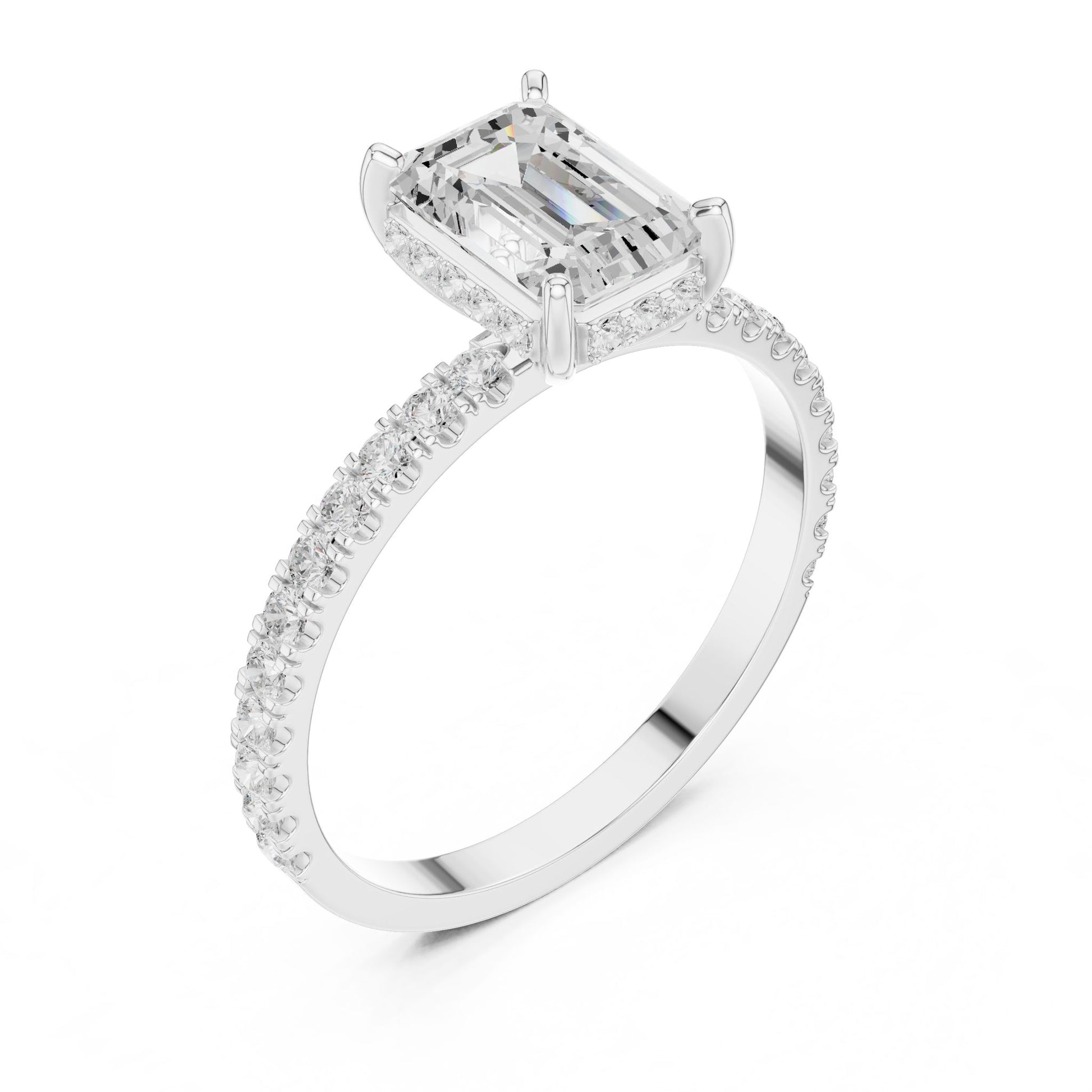 Emerald Lab Grown Diamond Hidden Halo Engagement Ring