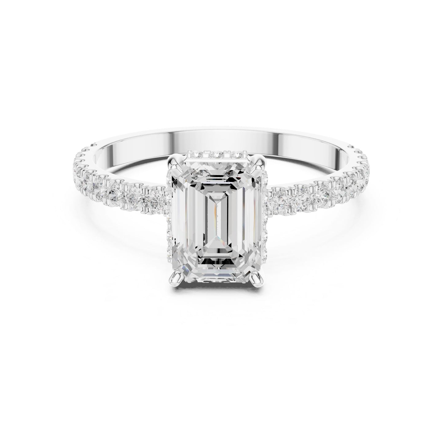 Emerald Lab Grown Diamond Hidden Halo Engagement Ring