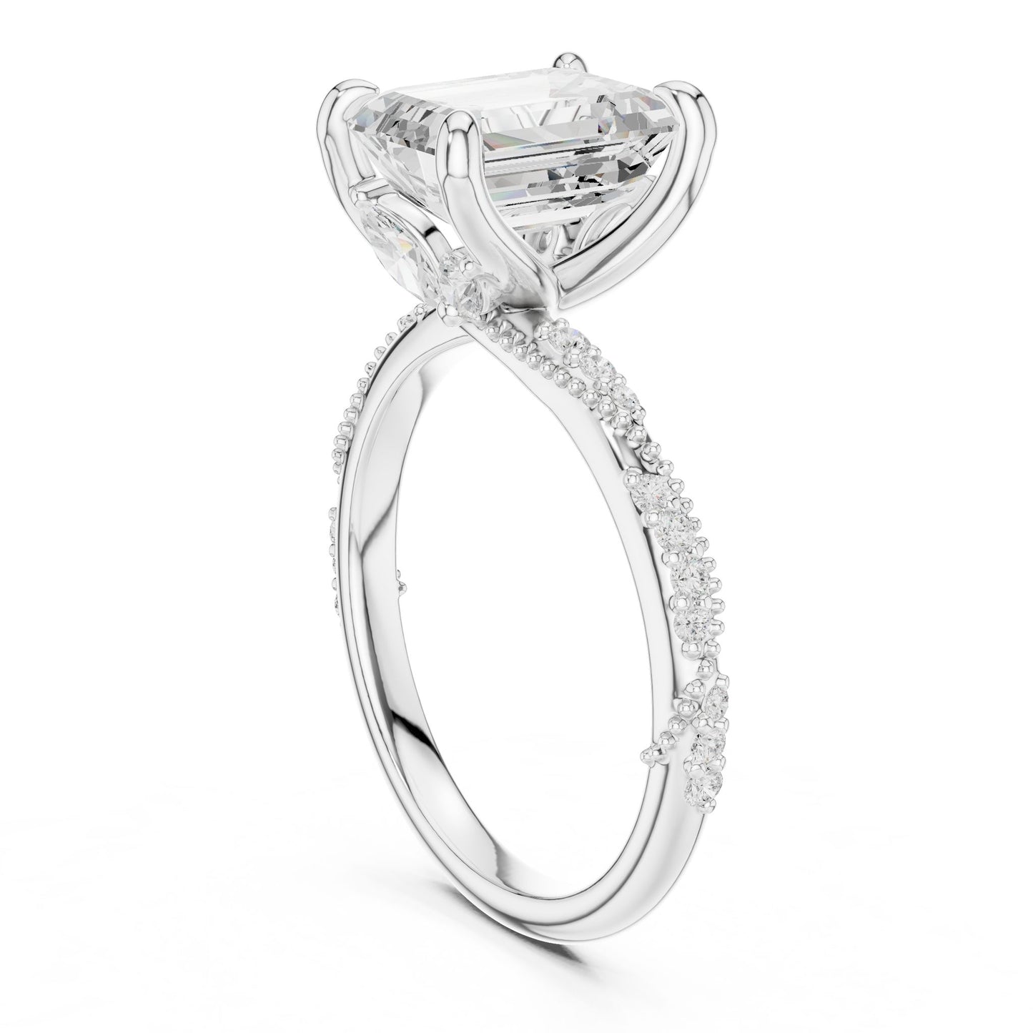 Emerald Lab Grown Diamond Pave Engagement Ring