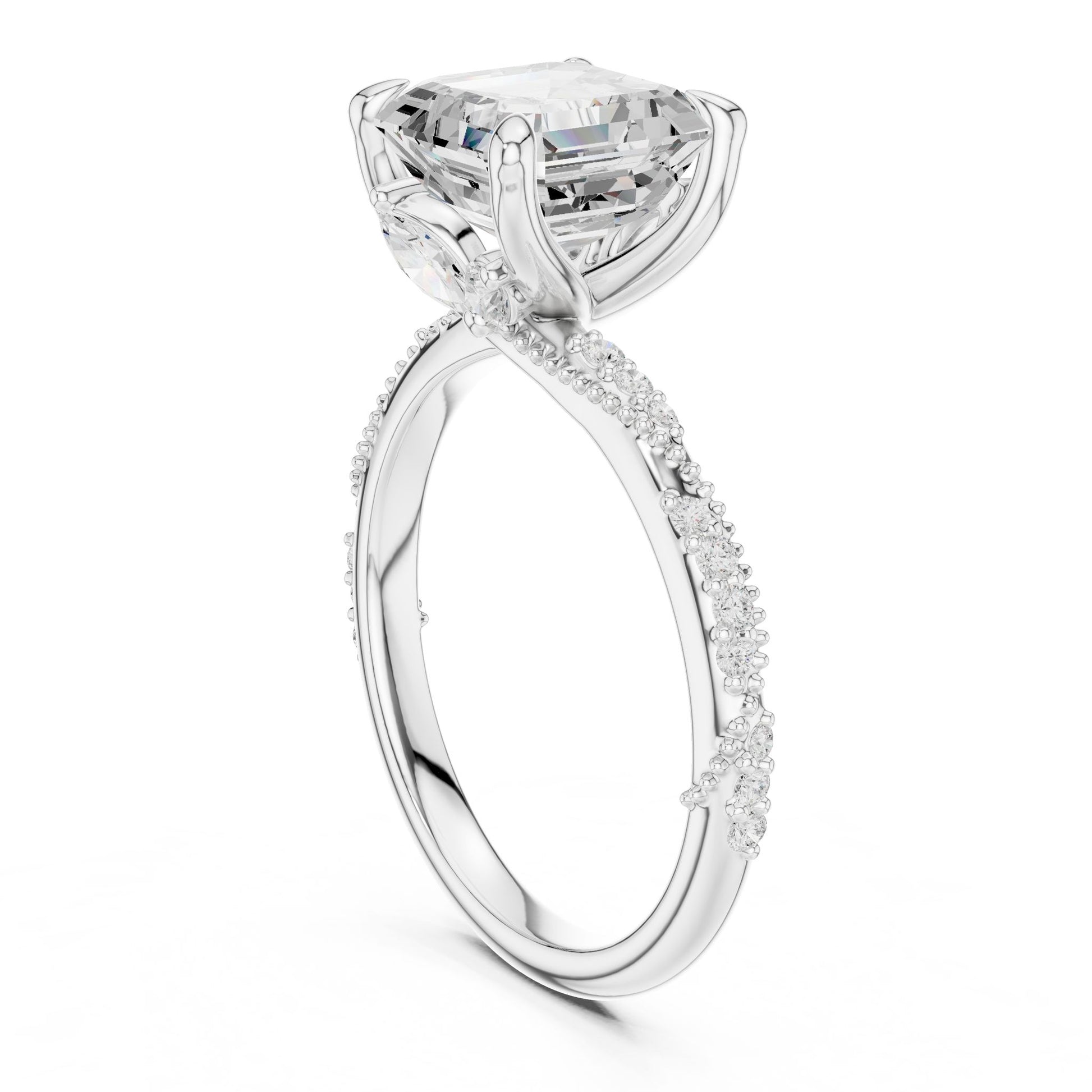 Emerald Lab Grown Diamond Pave Engagement Ring