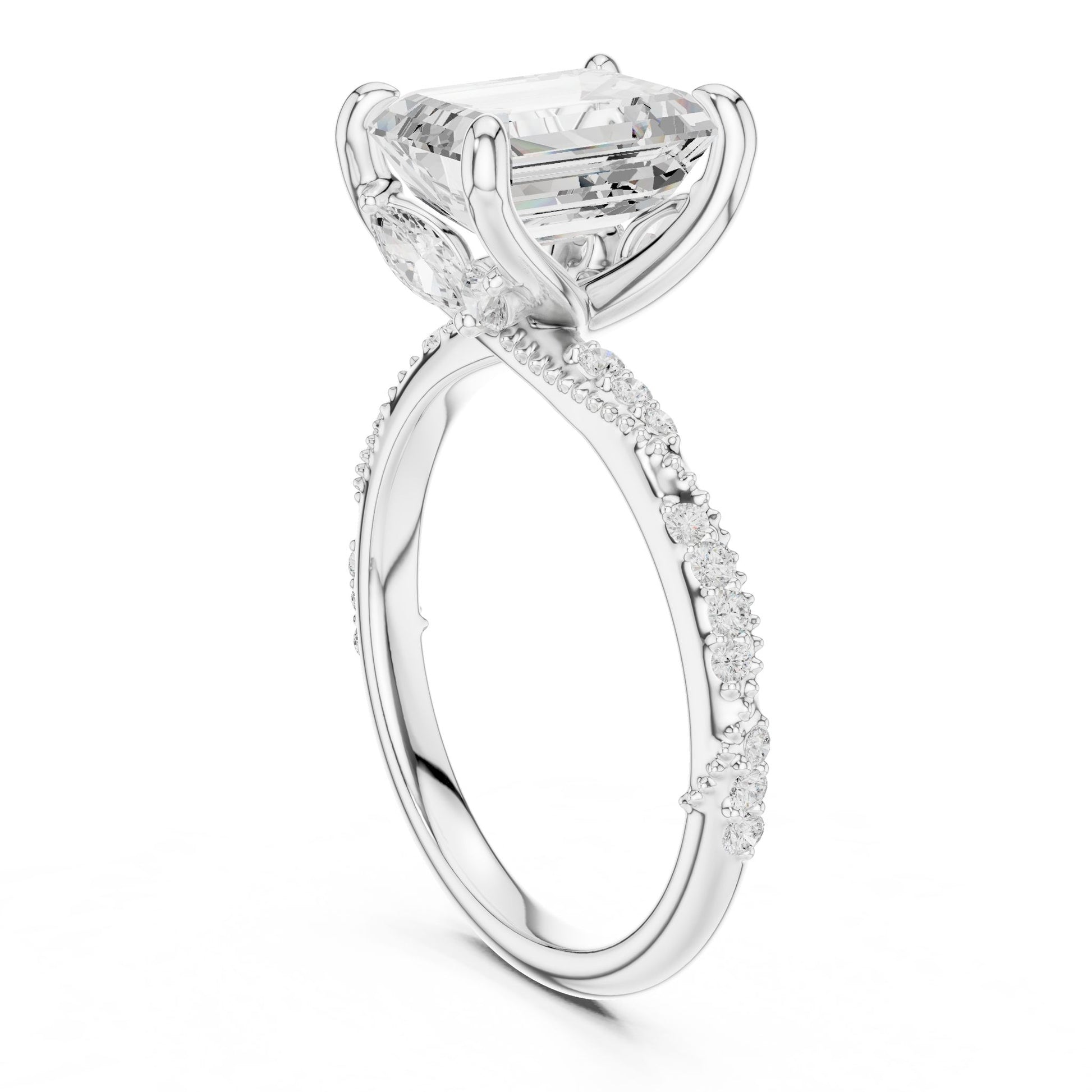Emerald Lab Grown Diamond Pave Engagement Ring
