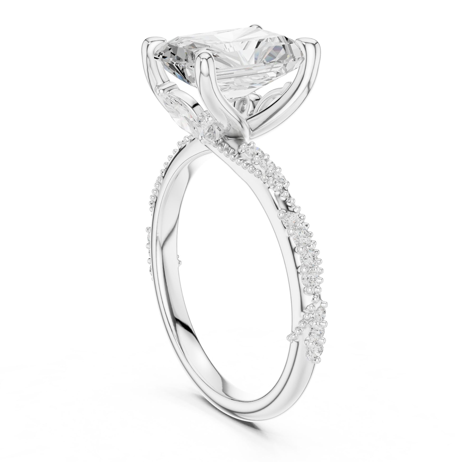Emerald Lab Grown Diamond Pave Engagement Ring