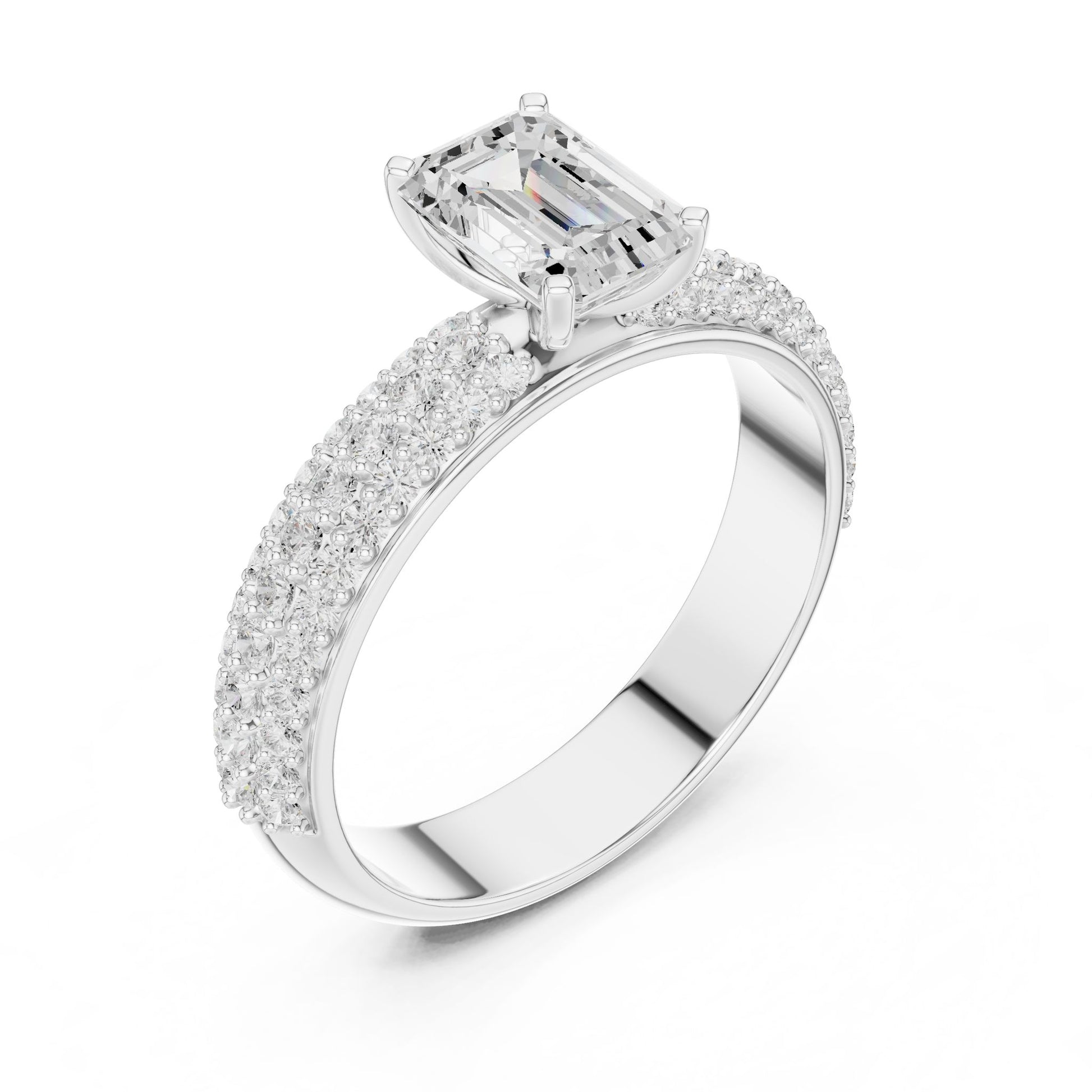 Emerald Lab Grown Diamond Pave Engagement Ring