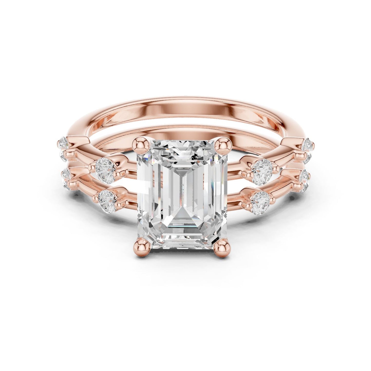 Emerald Lab Grown Diamond Side-Stone Engagement Ring