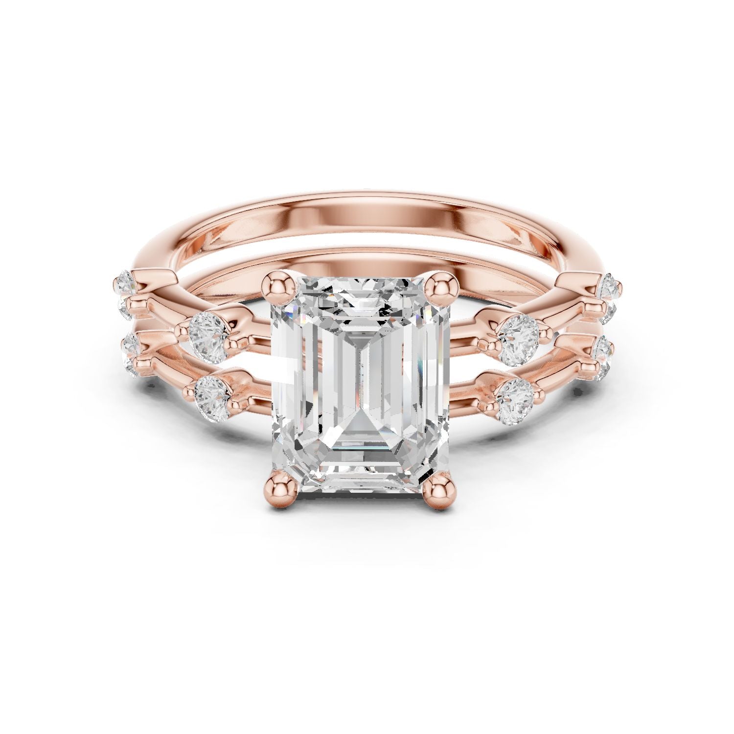 Emerald Lab Grown Diamond Side-Stone Engagement Ring